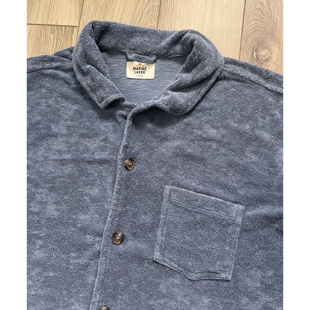 Marine Layer Towel Terry Resort Shirt Mens Sz M Indigo Blue Cabana Vacation - Picture 3 of 10